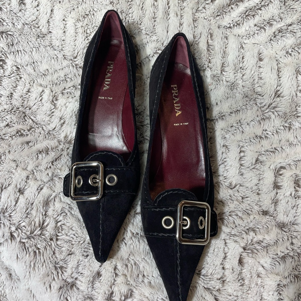 Prada Women's Black Suede Pointed-Toe Heels